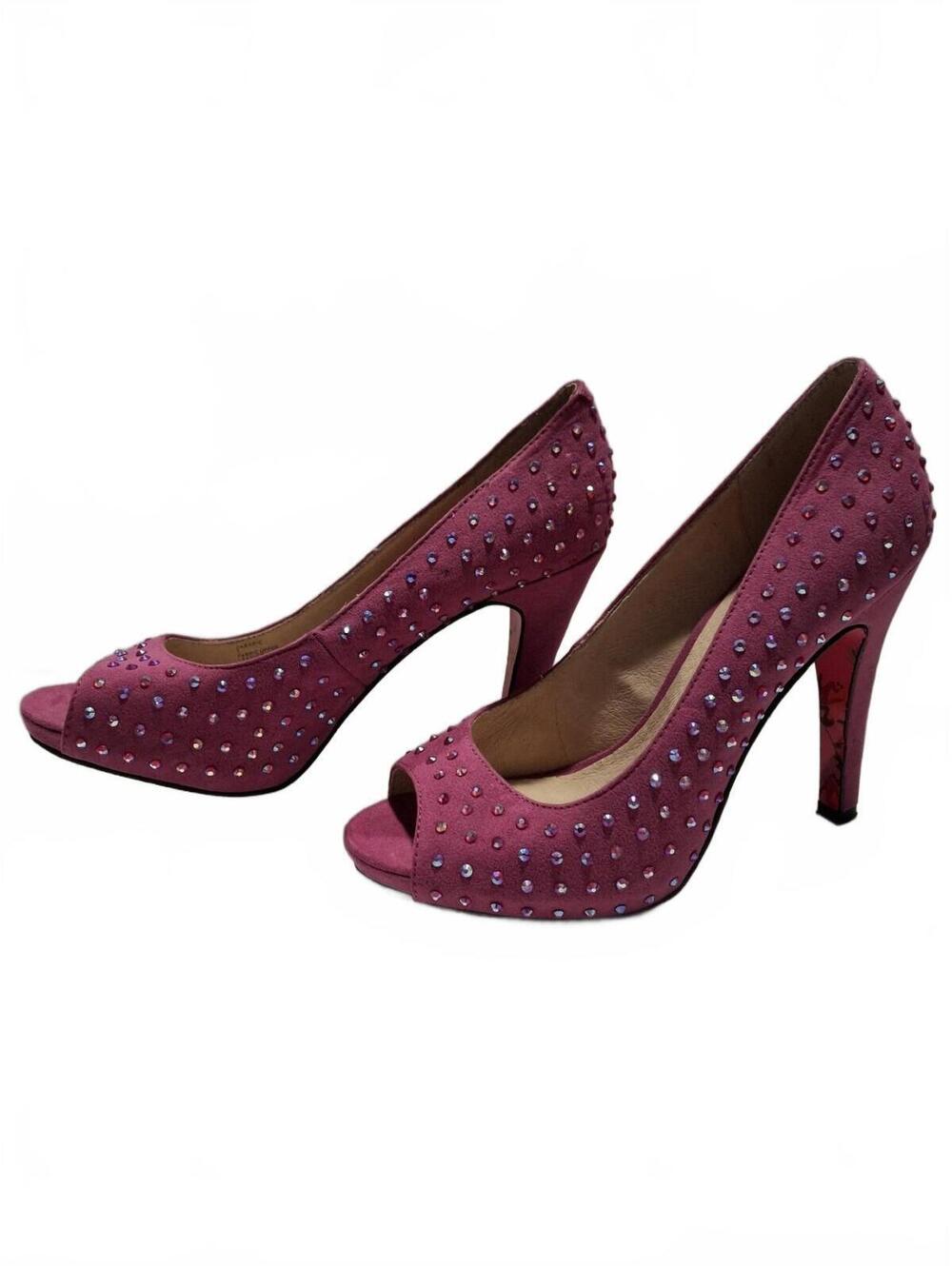Betsey Johnson Carrie Pink Rhinestone Peep-Toe Pumps Size 7 Glamour